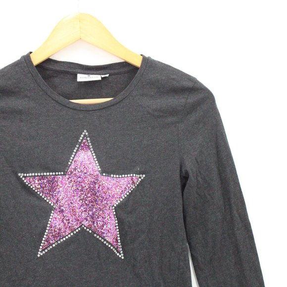 Tom Tailor Blouse Shirt Womens Gray Pullover Long Sleeve Glitter Star Logo L - Picture 2 of 9